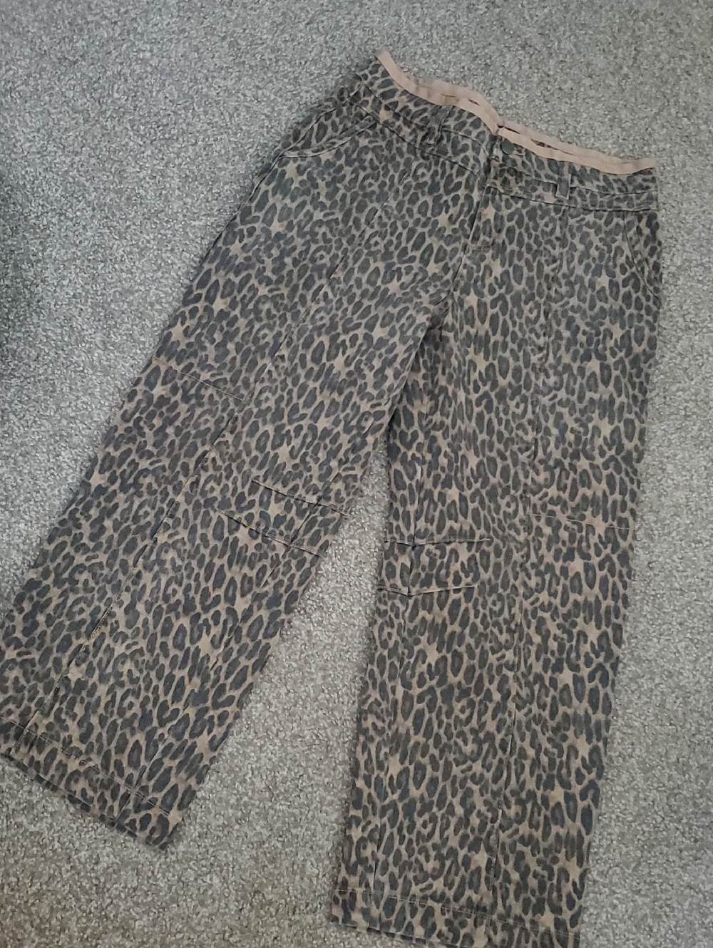 Wide Leg Leopard Print Pants - Taupe/Black